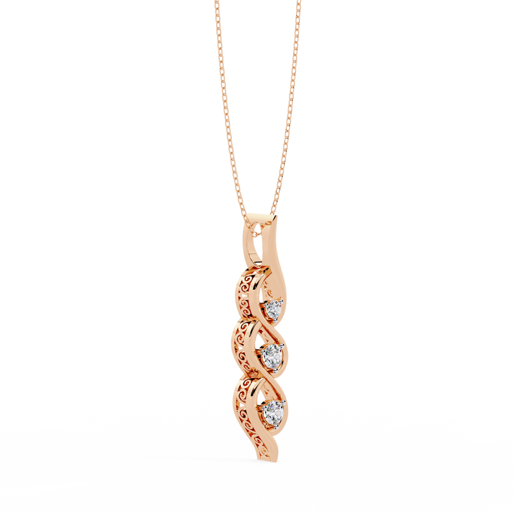 Trinity Flame Round Diamond Pendant Necklace