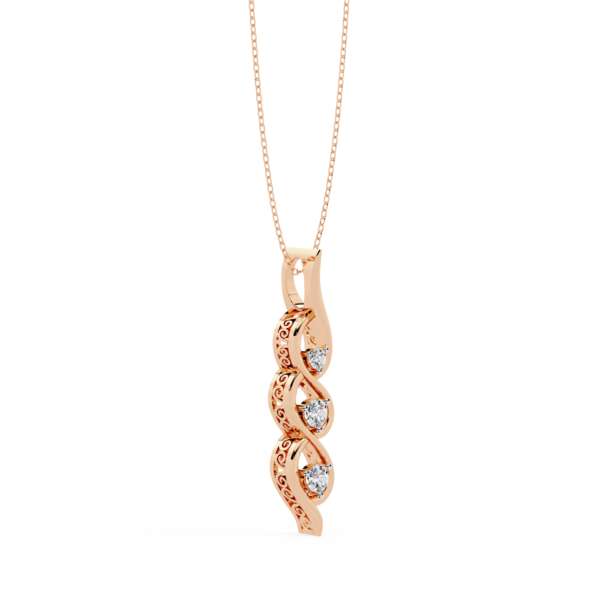 Trinity Flame Round Diamond Pendant Necklace