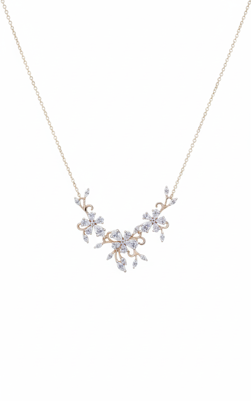 Gold Floral Cluster Necklace with Lab-Grown Diamonds