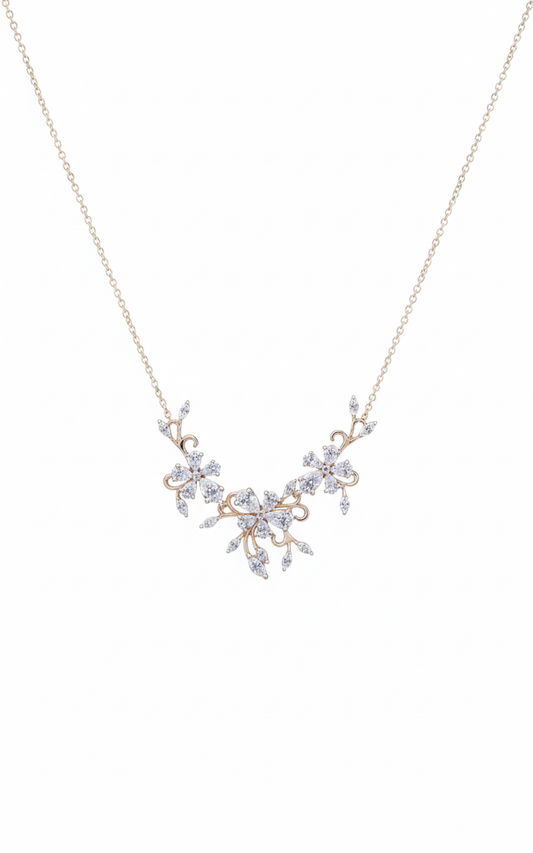 Gold Floral Cluster Necklace with Lab-Grown Diamonds