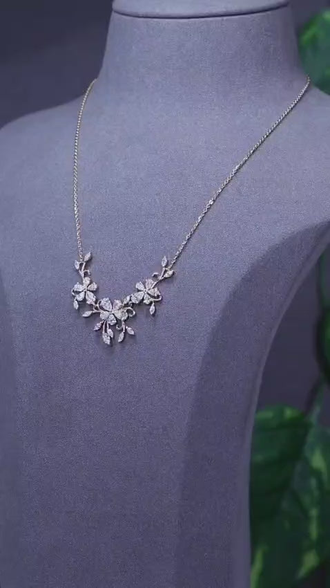 Gold Floral Cluster Necklace with Lab-Grown Diamonds